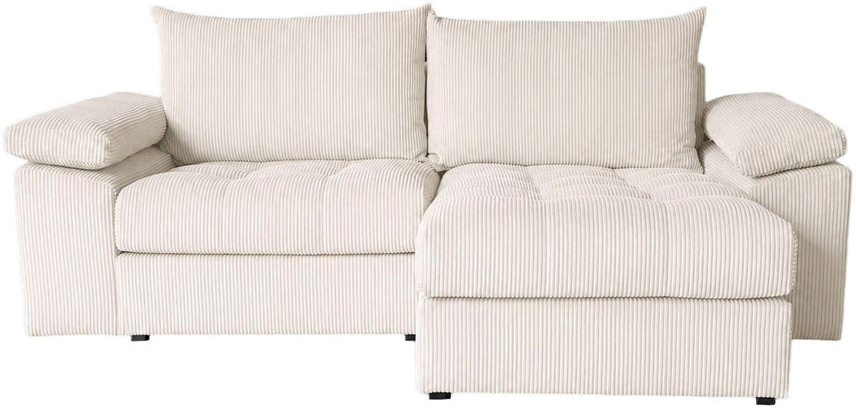 Cremefarbenes Cord Ecksofa SOFT und COSY PIK aus einer weiteren Perspektive