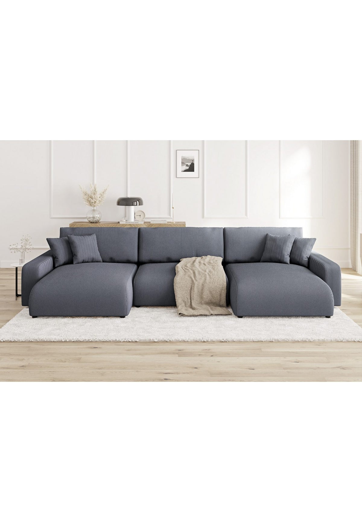 Cord Wohnlandschaft EMMA in Grau Detail des Cord-Bezugs