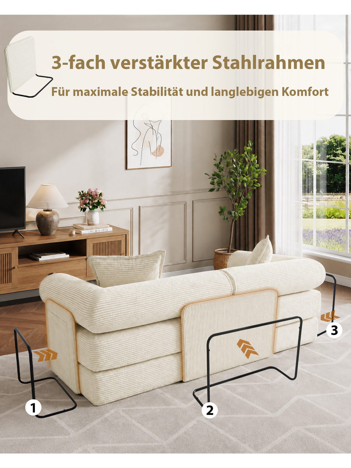 Ausgelegte Liegefläche des 6-in-1 Cord Schlafsofas