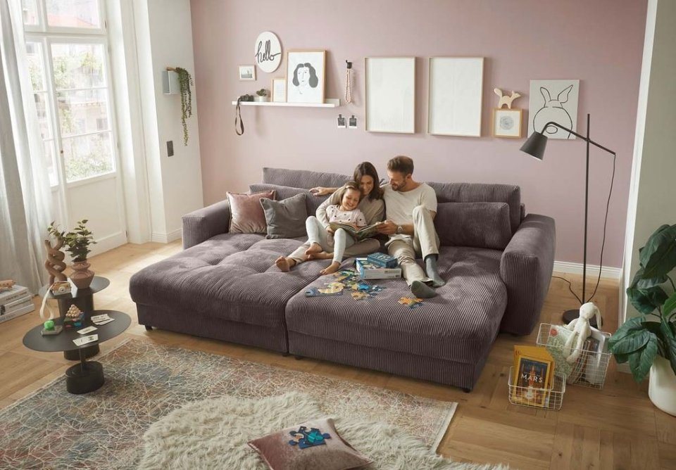 Cord Big Sofa BARURA in Mocca mit losen Rückenkissen