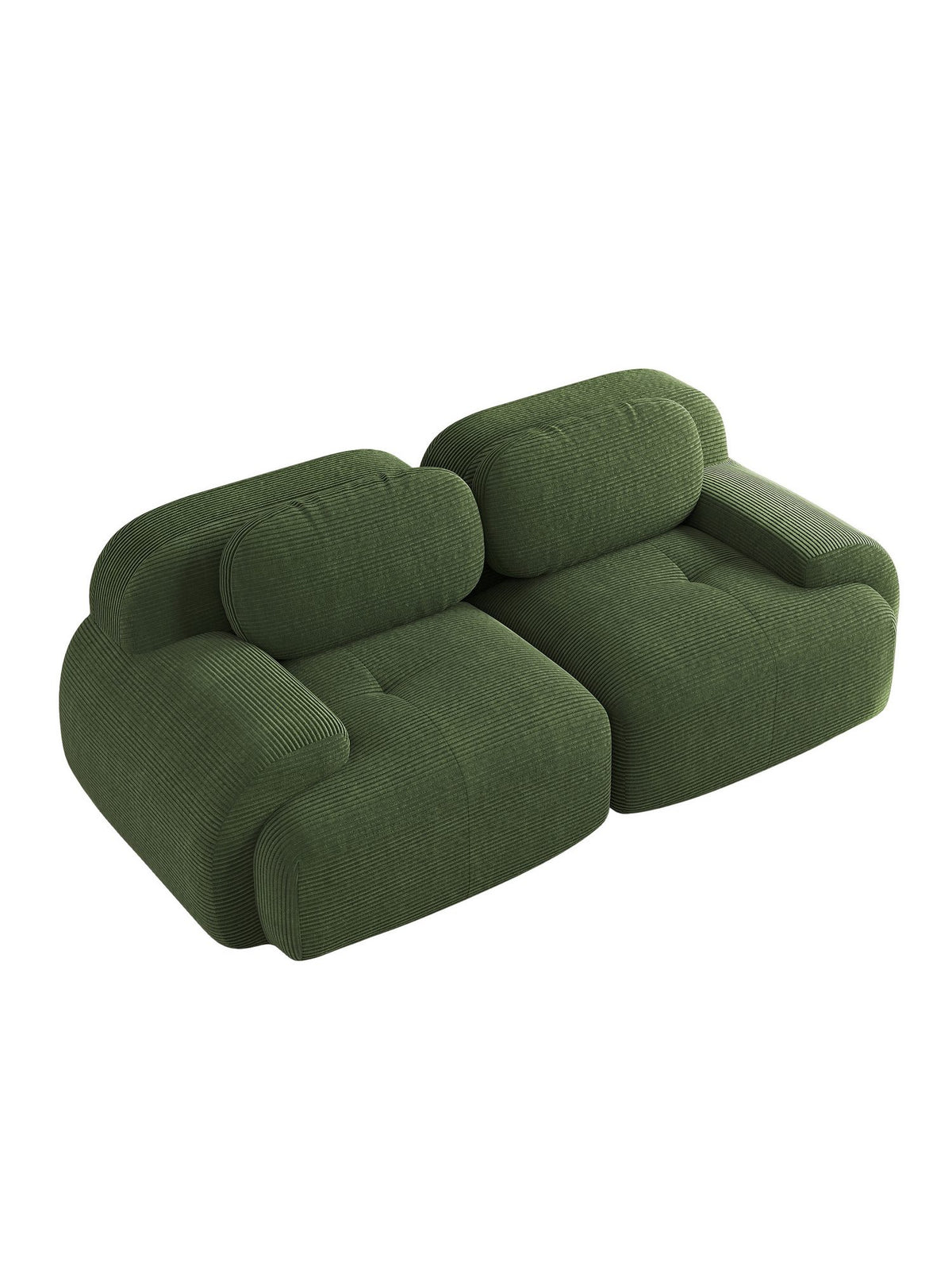 Grüner Cordstoff des Sofas ODIKALO in der Nahaufnahme