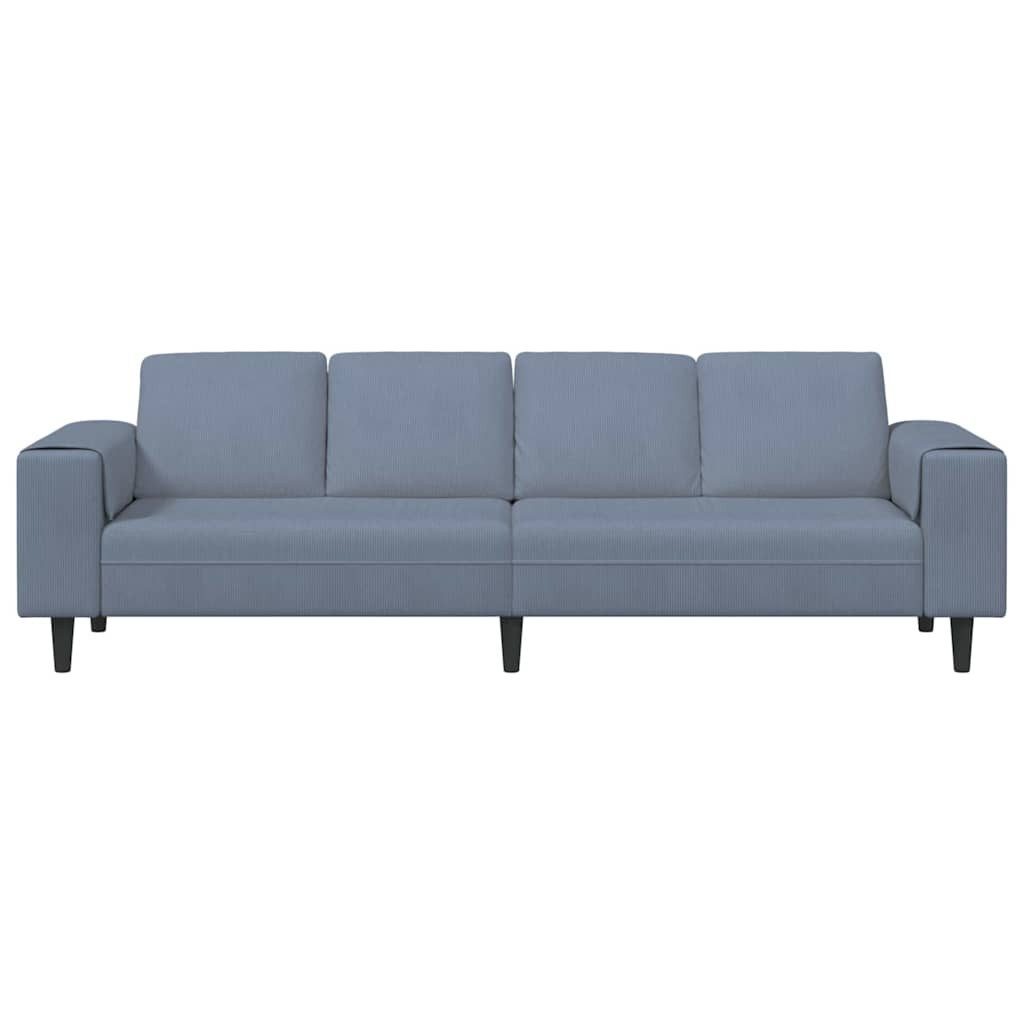 Blaues Cord Sofa seitlich betrachtet