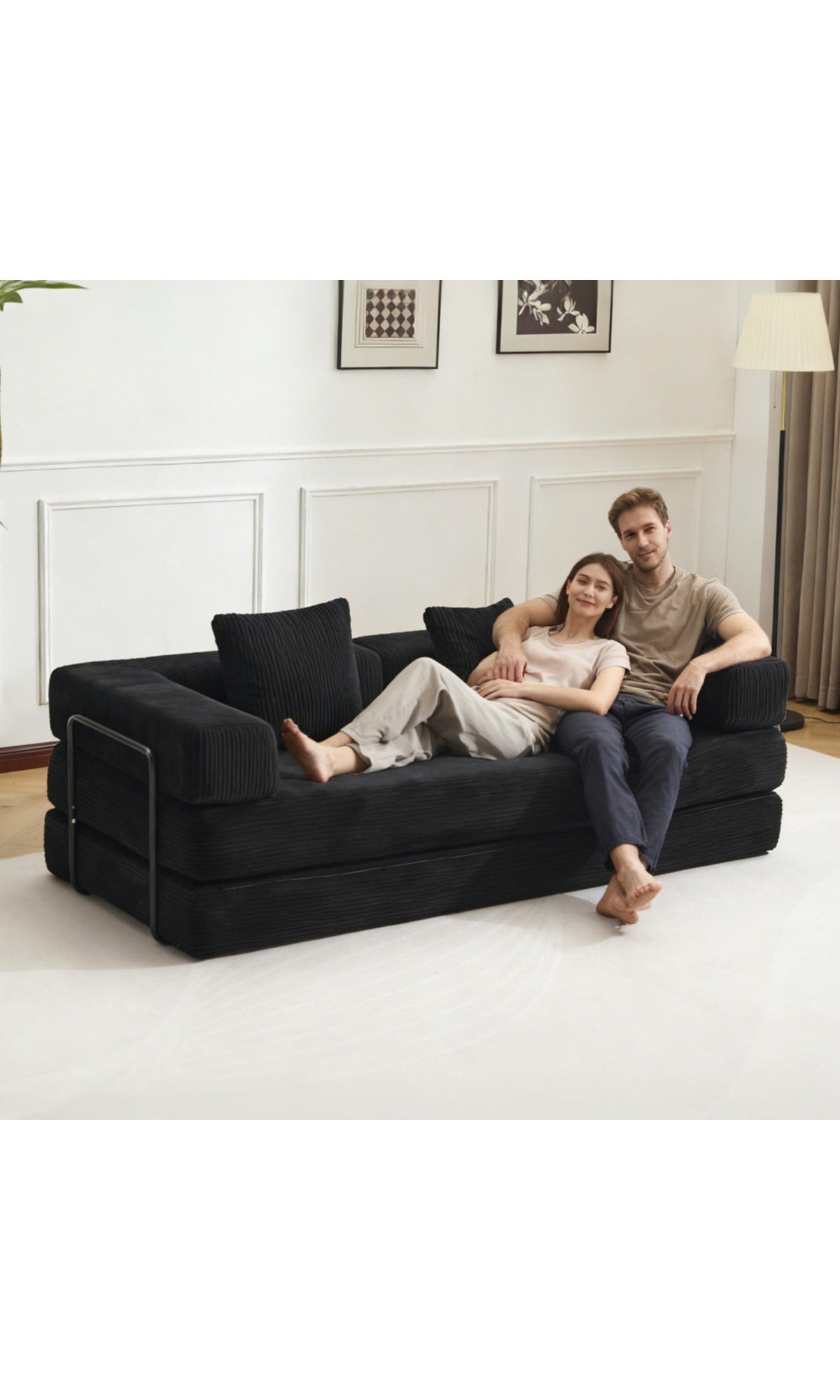 Faltbares Cord Schlafsofa LEAWIN in Schwarz Ansicht 4