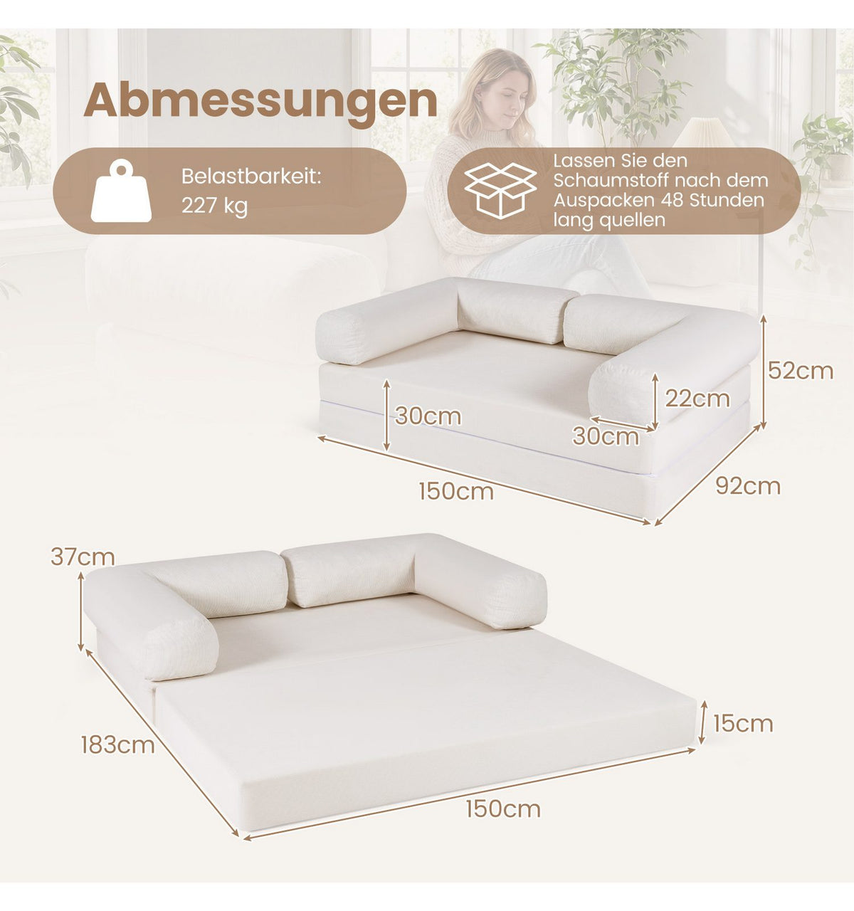 Cord Schlafsofa in Beige Wohnbeispiel