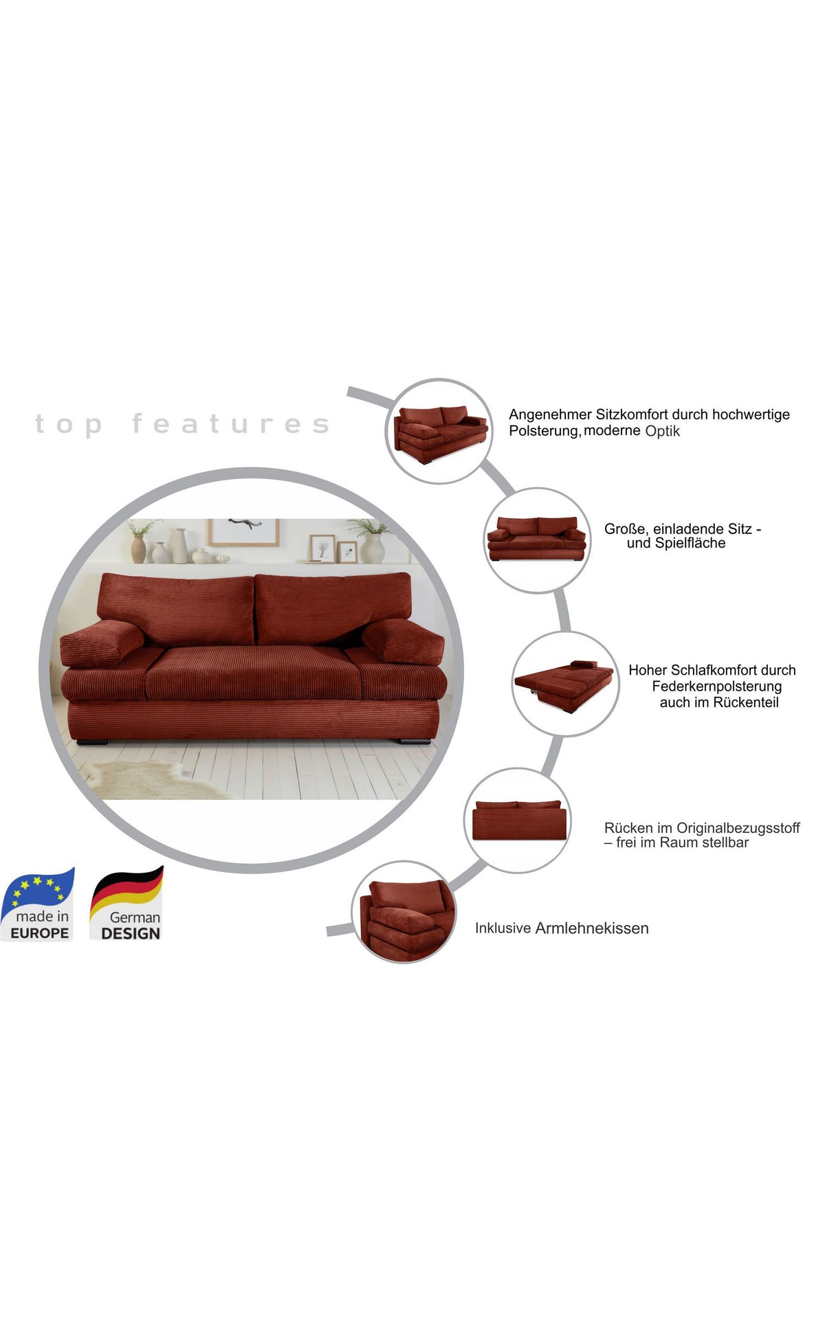 Cord Schlafsofa TINA in Olive Produktbild 5
