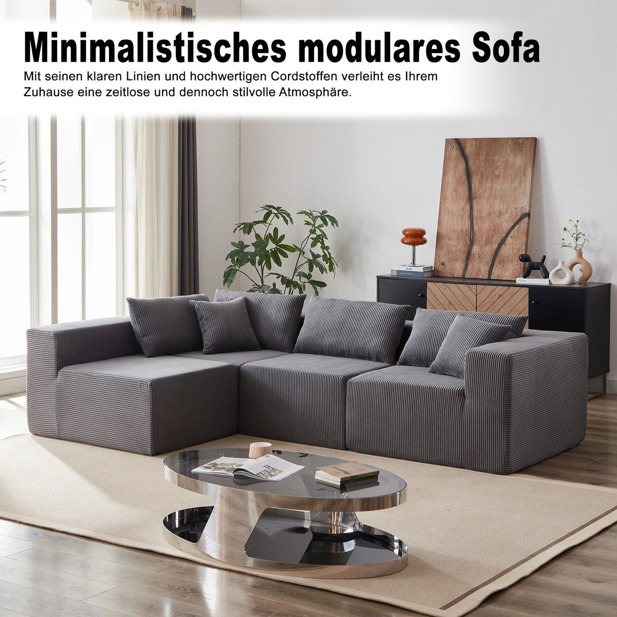 Nahaufnahme des Cordstoffs am ANYSUN Ecksofa