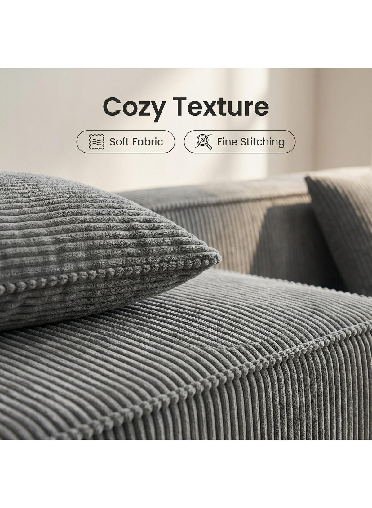 Modulares Cord Ecksofa CLOUD mit Hocker als Liegeflaeche