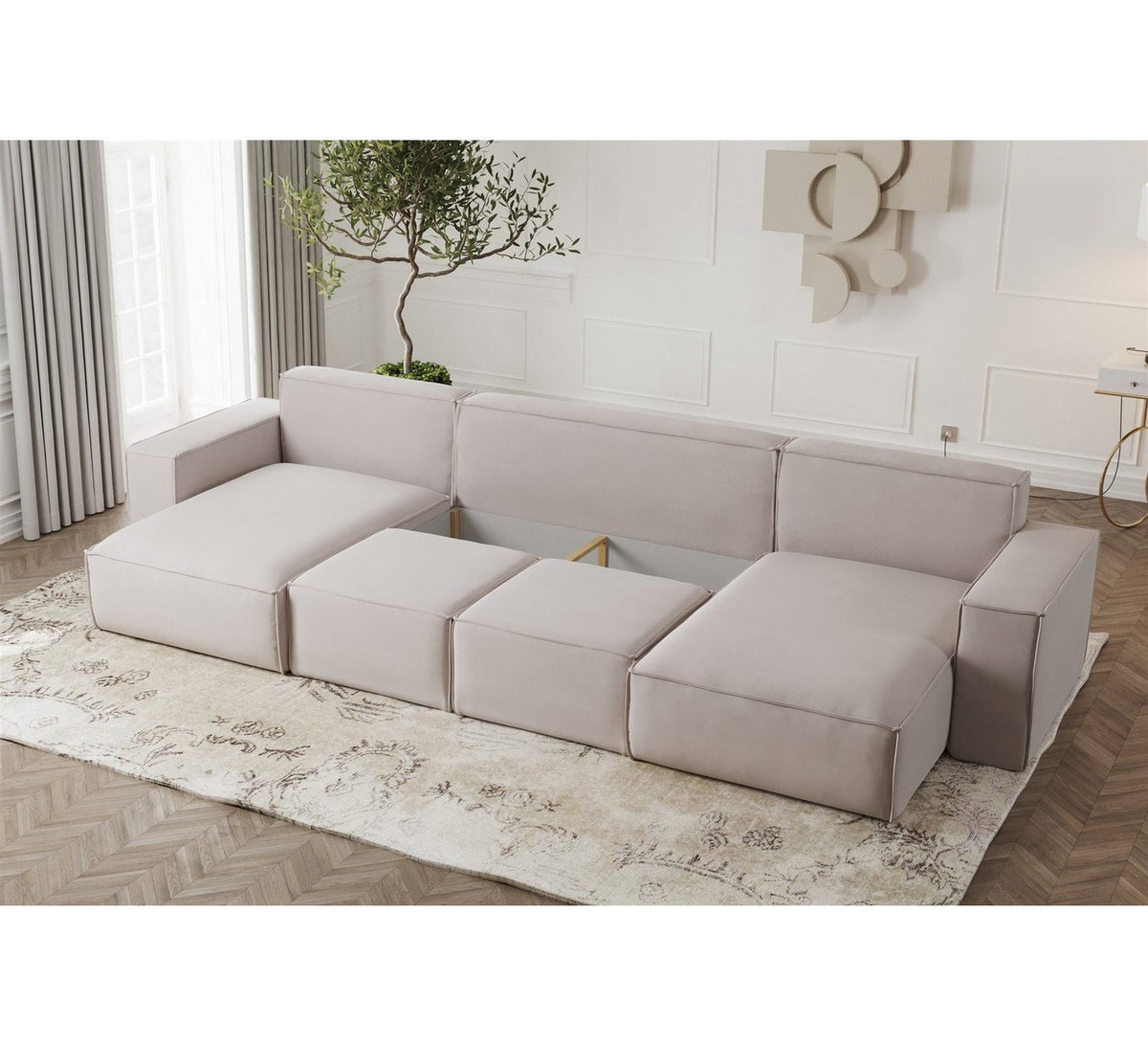 Nahaufnahme des Cordstoffs Poso in Beige der Wohnlandschaft ESTELLE
