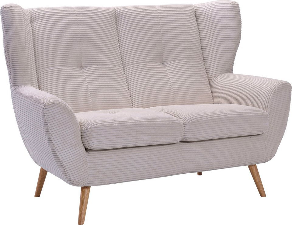 Cord Sofa ALVESTA in Beige als 2-Sitzer mit Knopfheftung