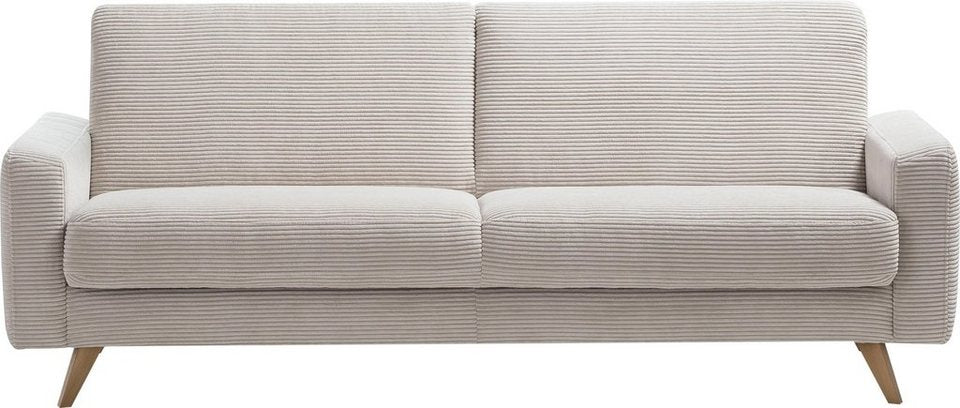 Cord Schlafsofa SAMSO in Beige mit Holzfüßen