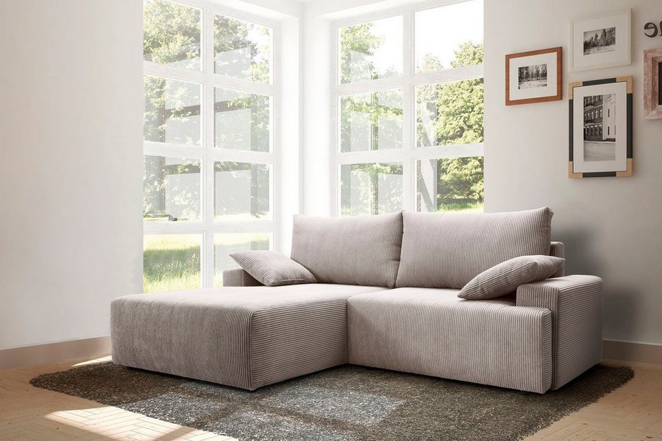 Cord Ecksofa ORINOKO in Beige mit Recamiere links