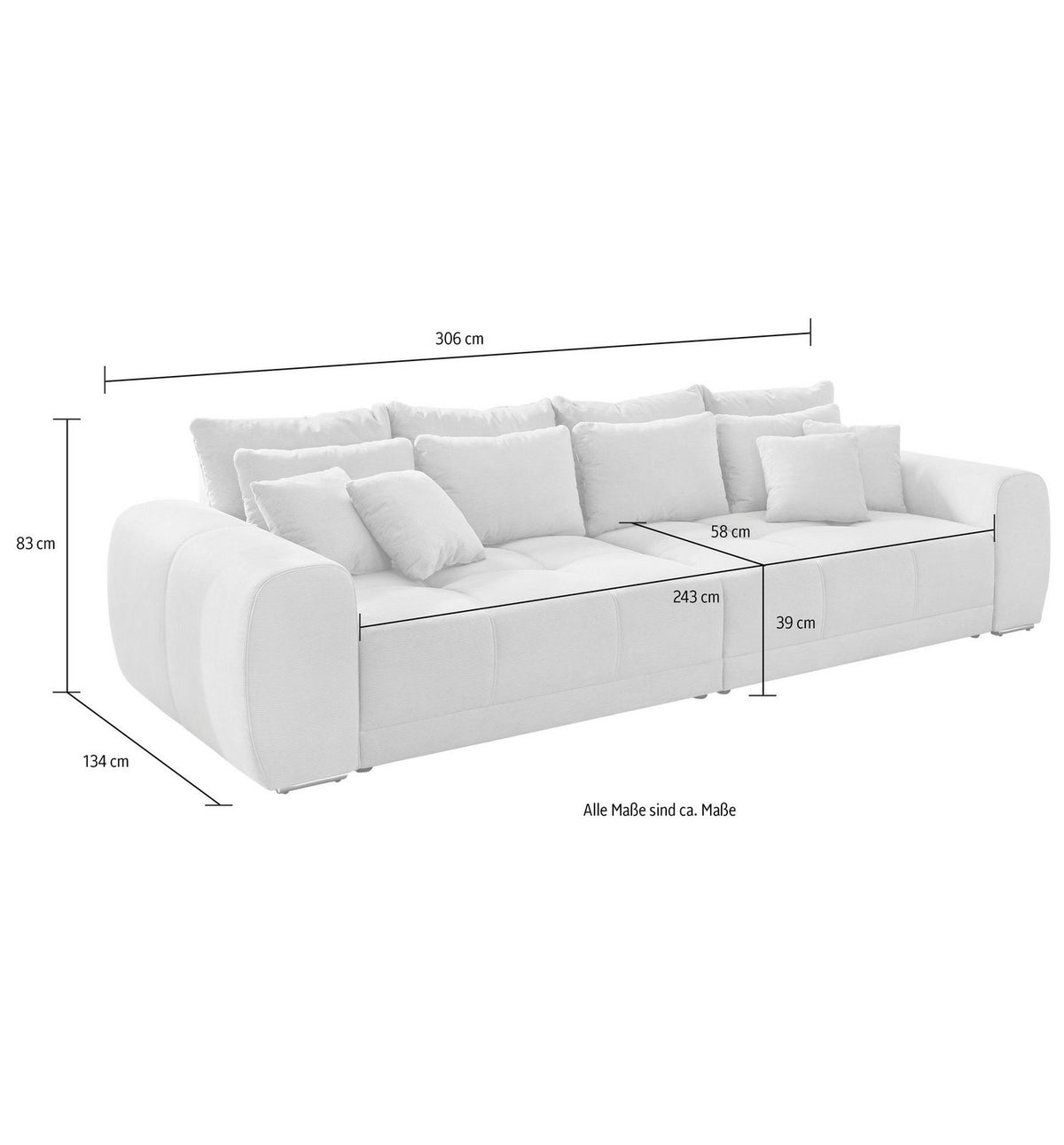 Big Sofa MOLDAU mit Metallfüßen in Chrom