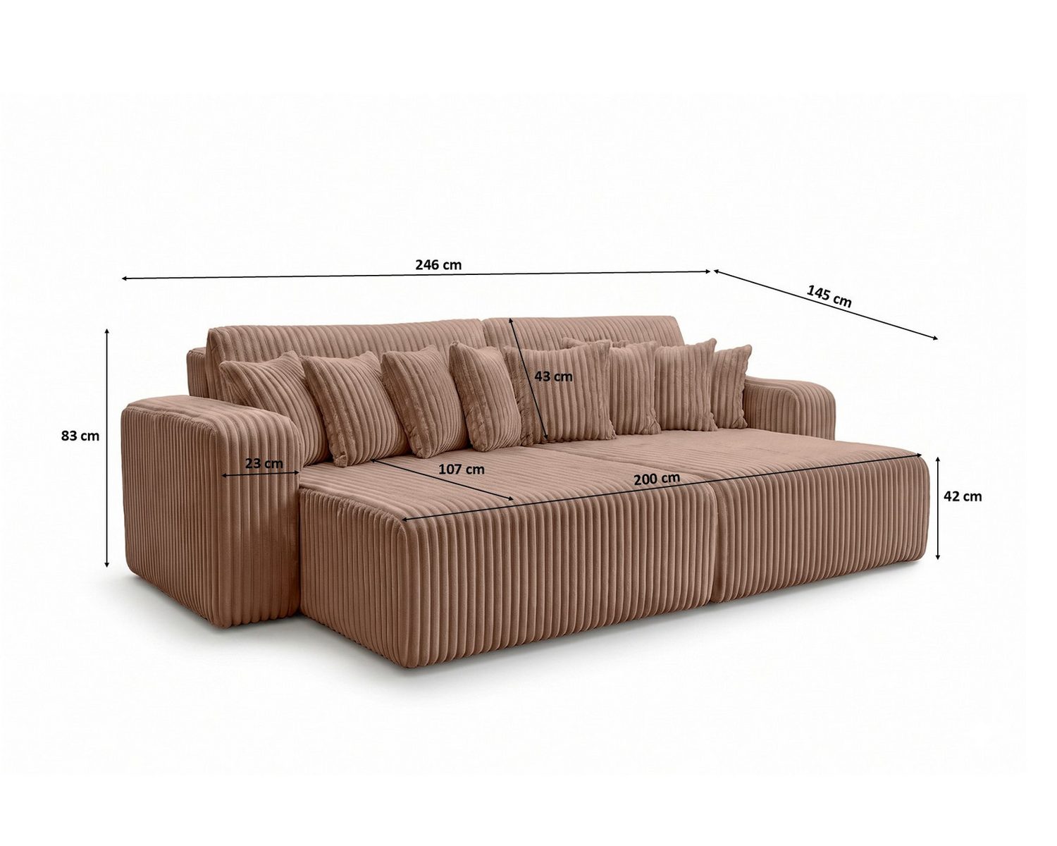 Geöffneter Bettkasten des Cord Schlafsofas