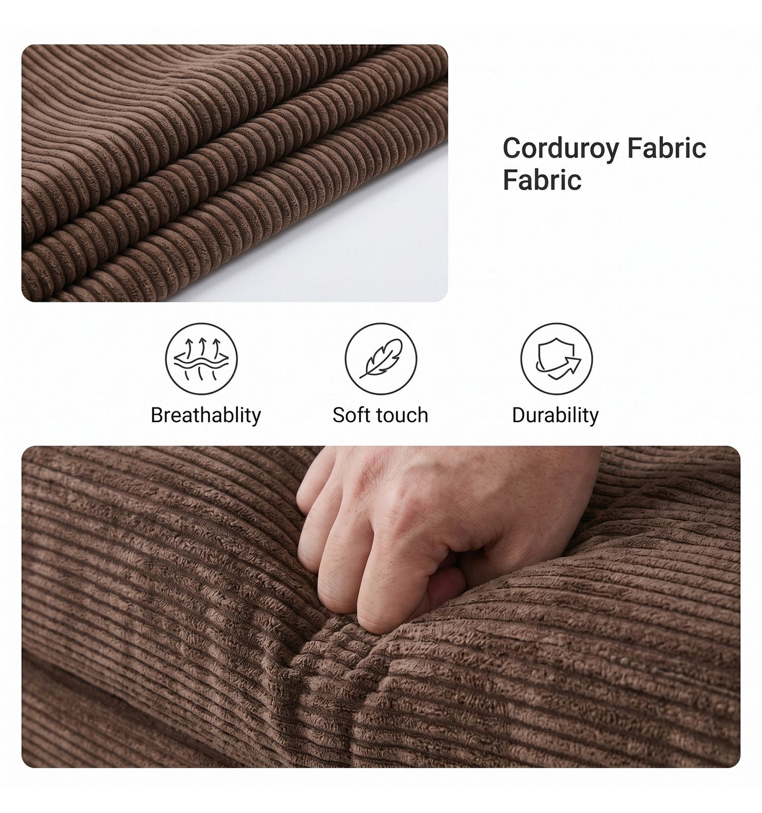 Braunes Cord Sofa mit separater Ottomane