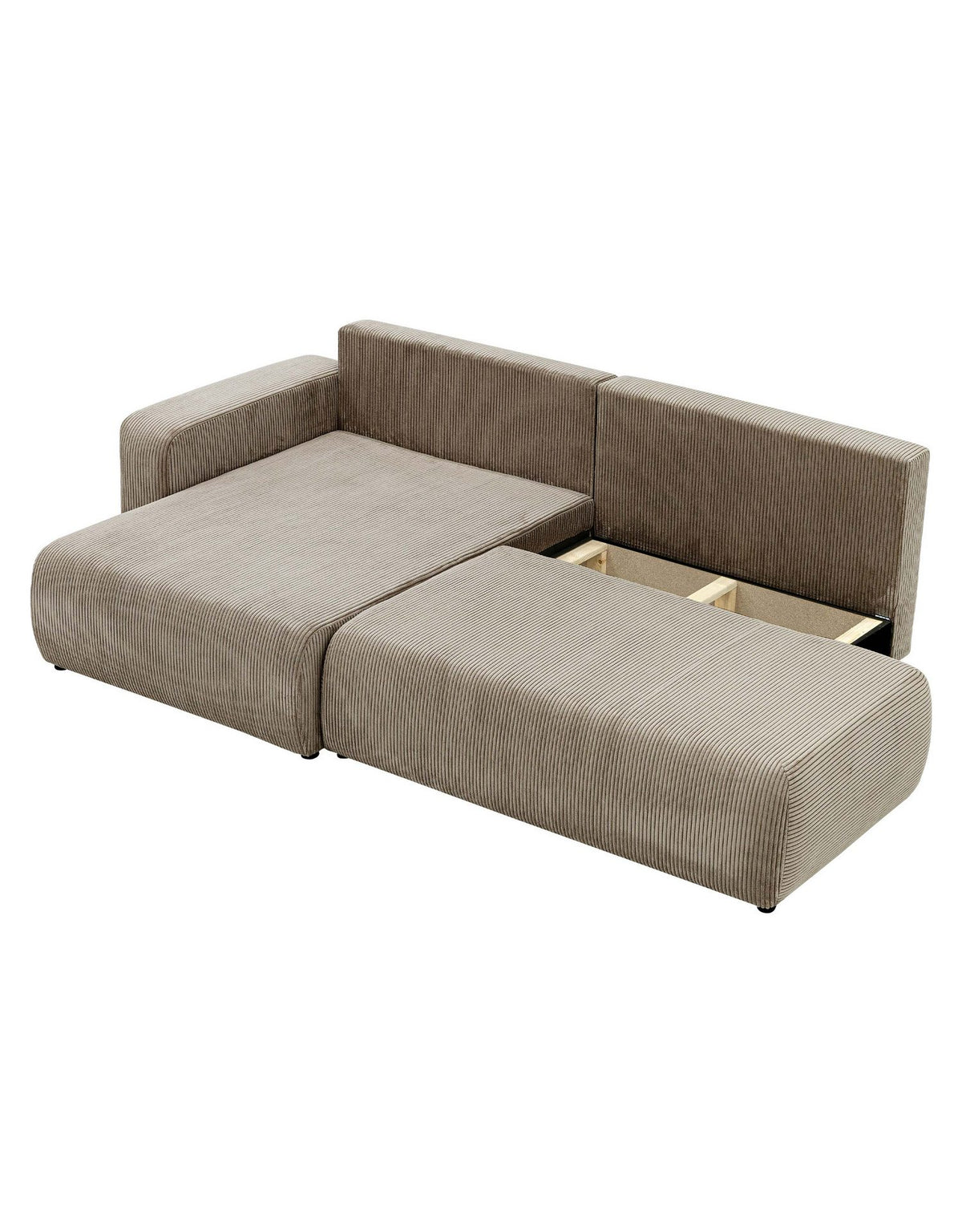 Cord Ecksofa PIANO O mit geöffnetem Bettkasten