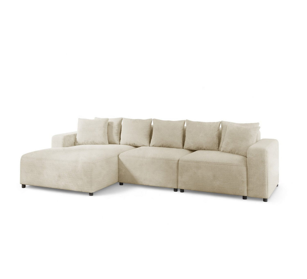 Cord Ecksofa FUN AROA in Creme mit sieben Zierkissen
