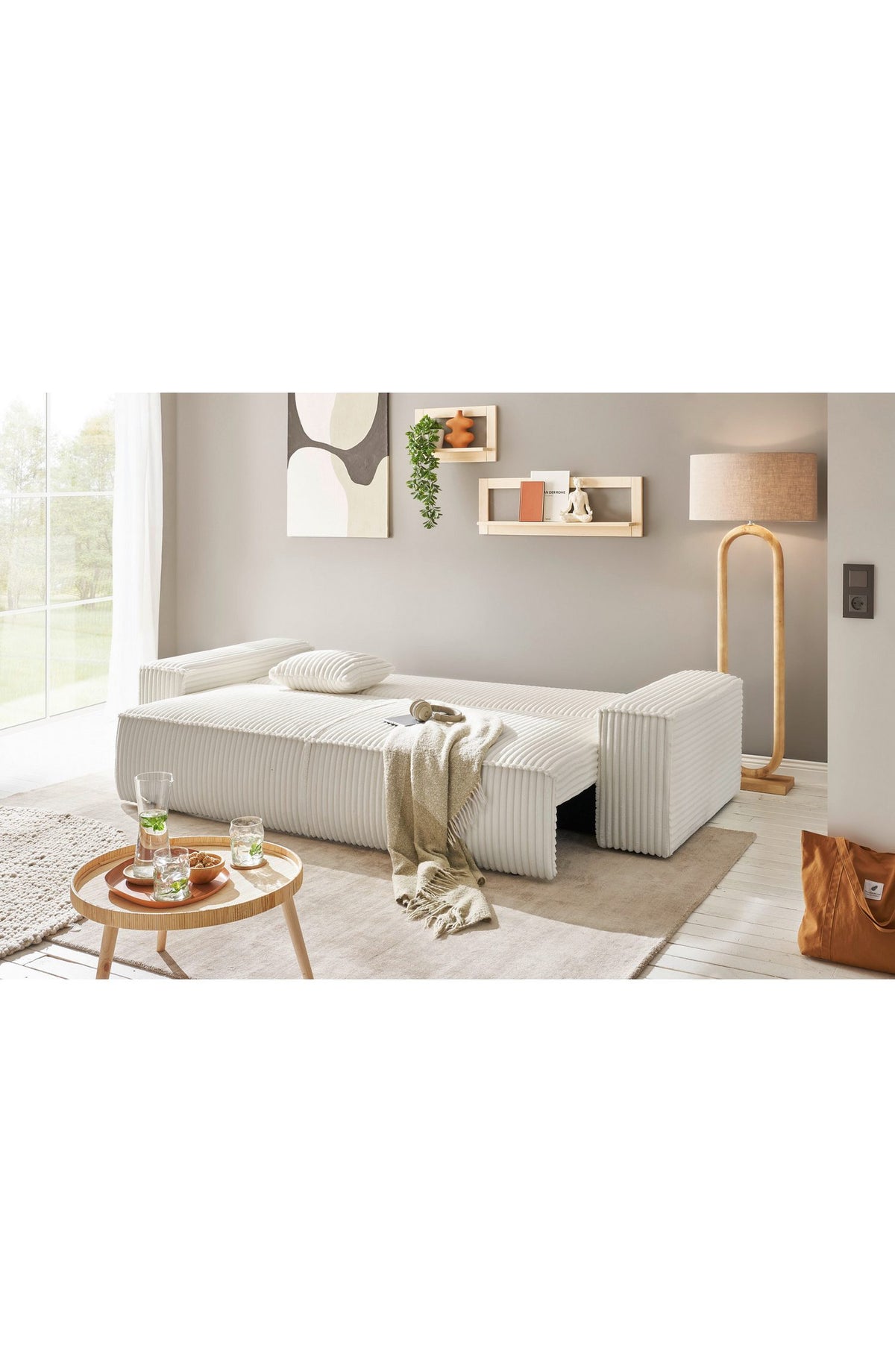 Cord Schlafsofa FINNLEY 257 cm in Hellbeige - Ansicht 6