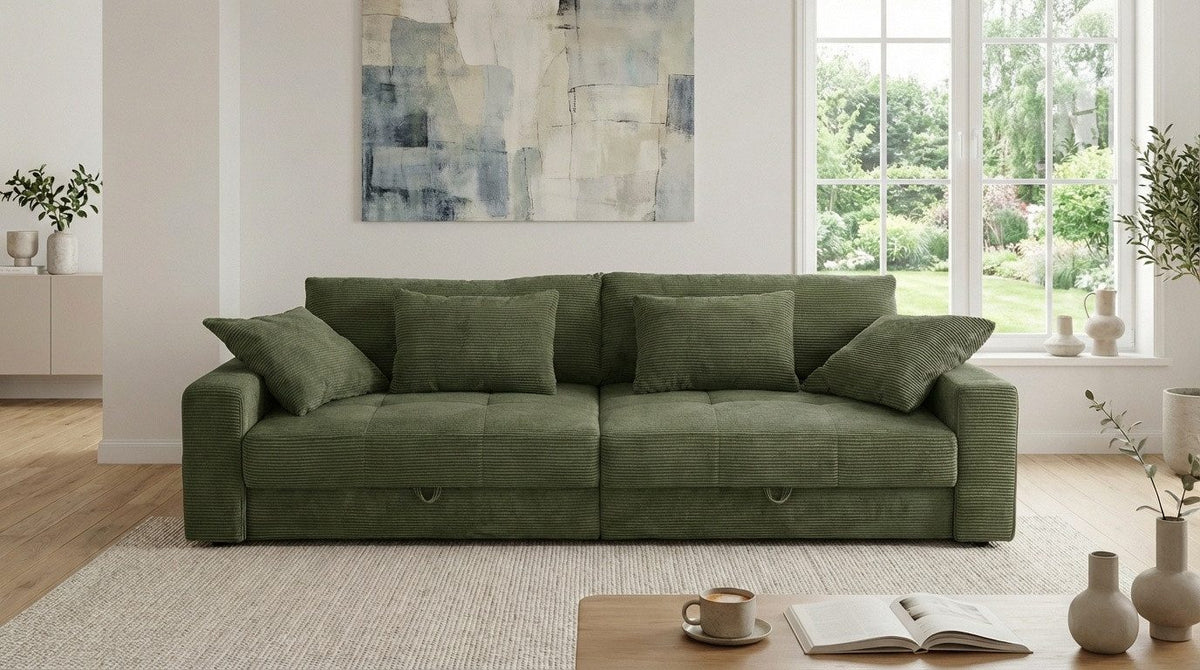 Big Sofa aus Cord in Grün seitliche Ansicht