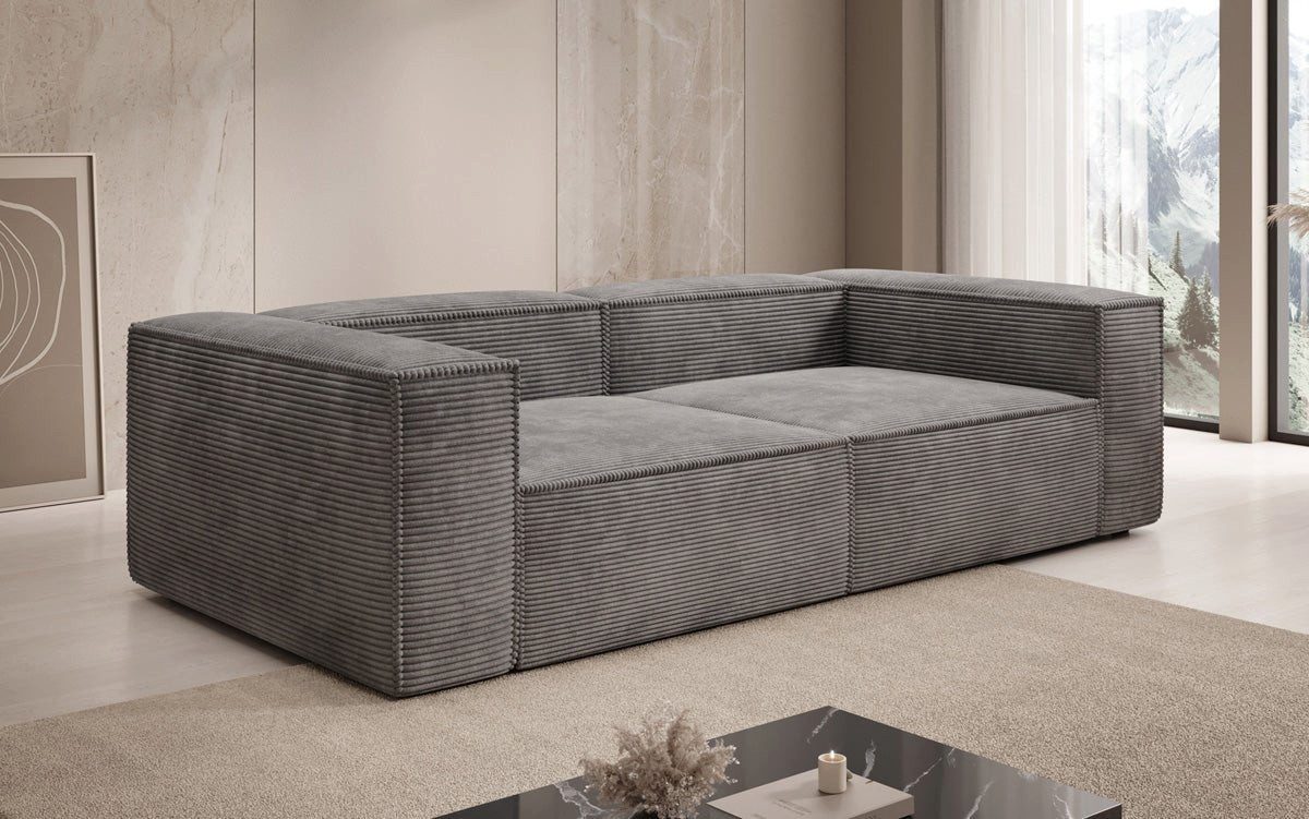 Cord Sofa LESLEY Hellgrau Rückansicht mit klarer Linienführung