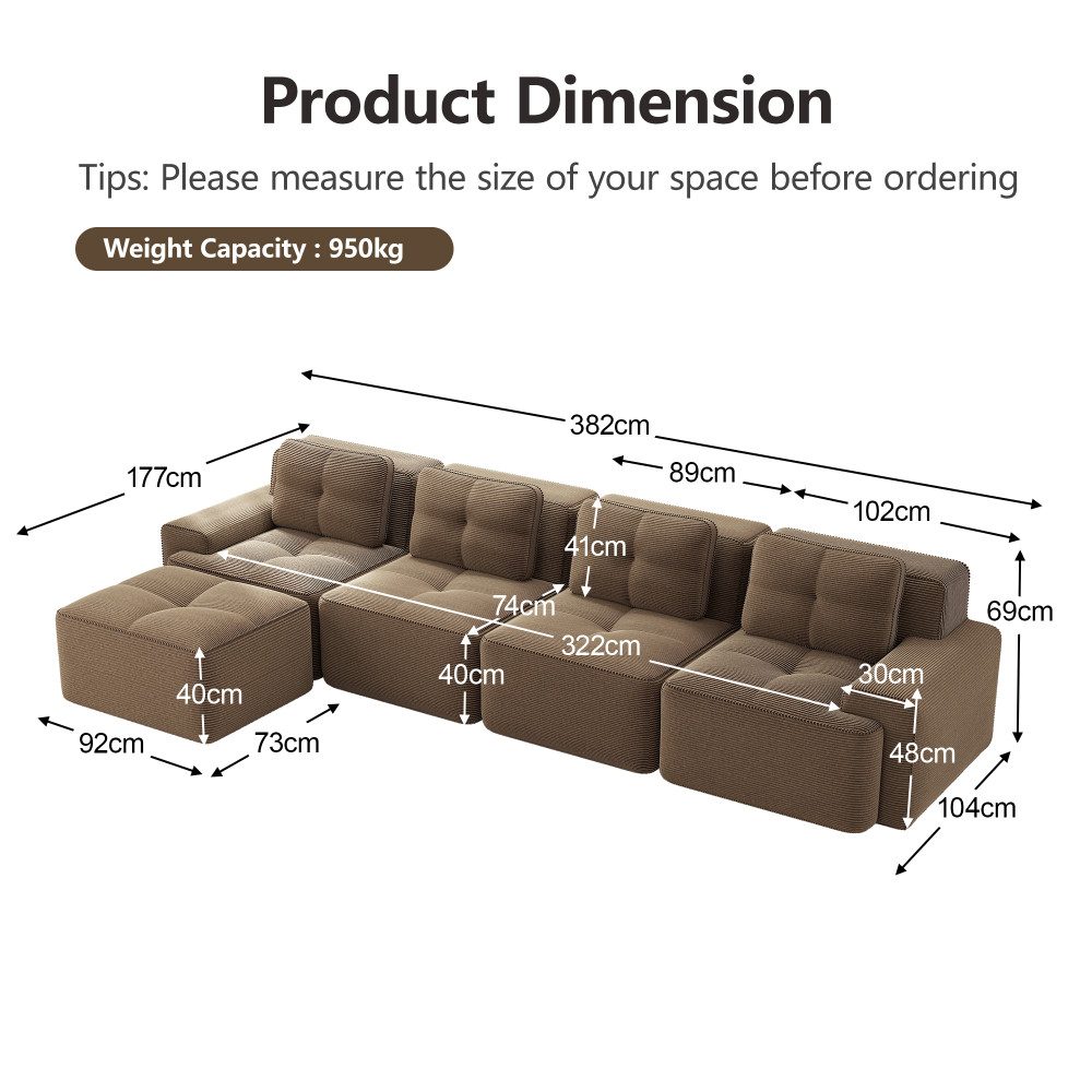 Integrierte Chaiselongue der Cord Wohnlandschaft CLOUD