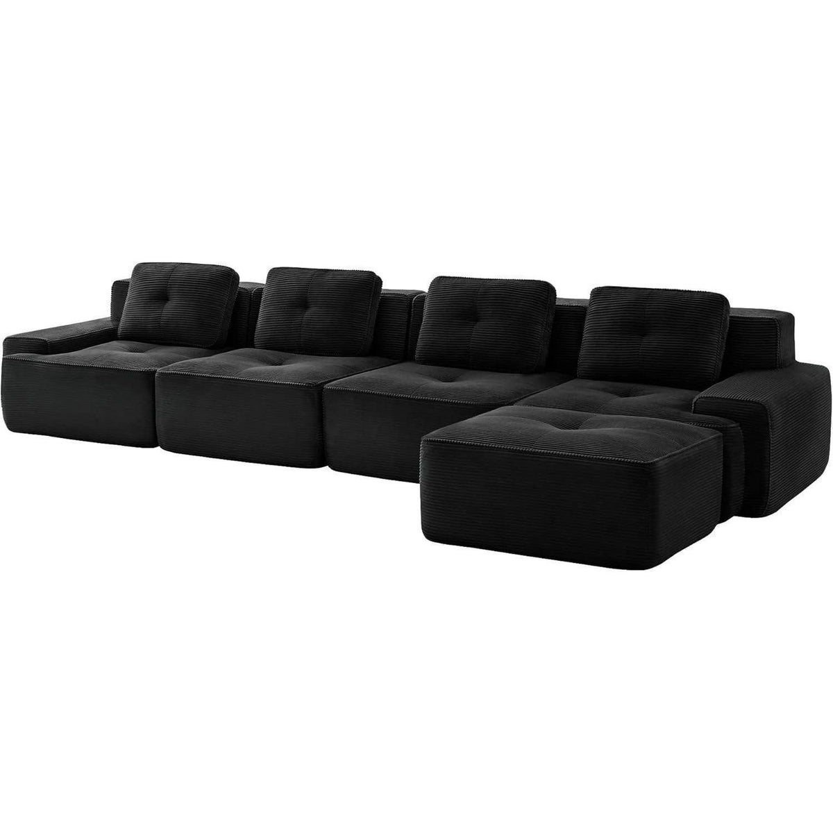 Hocker des schwarzen Cord Ecksofas einzeln gestellt