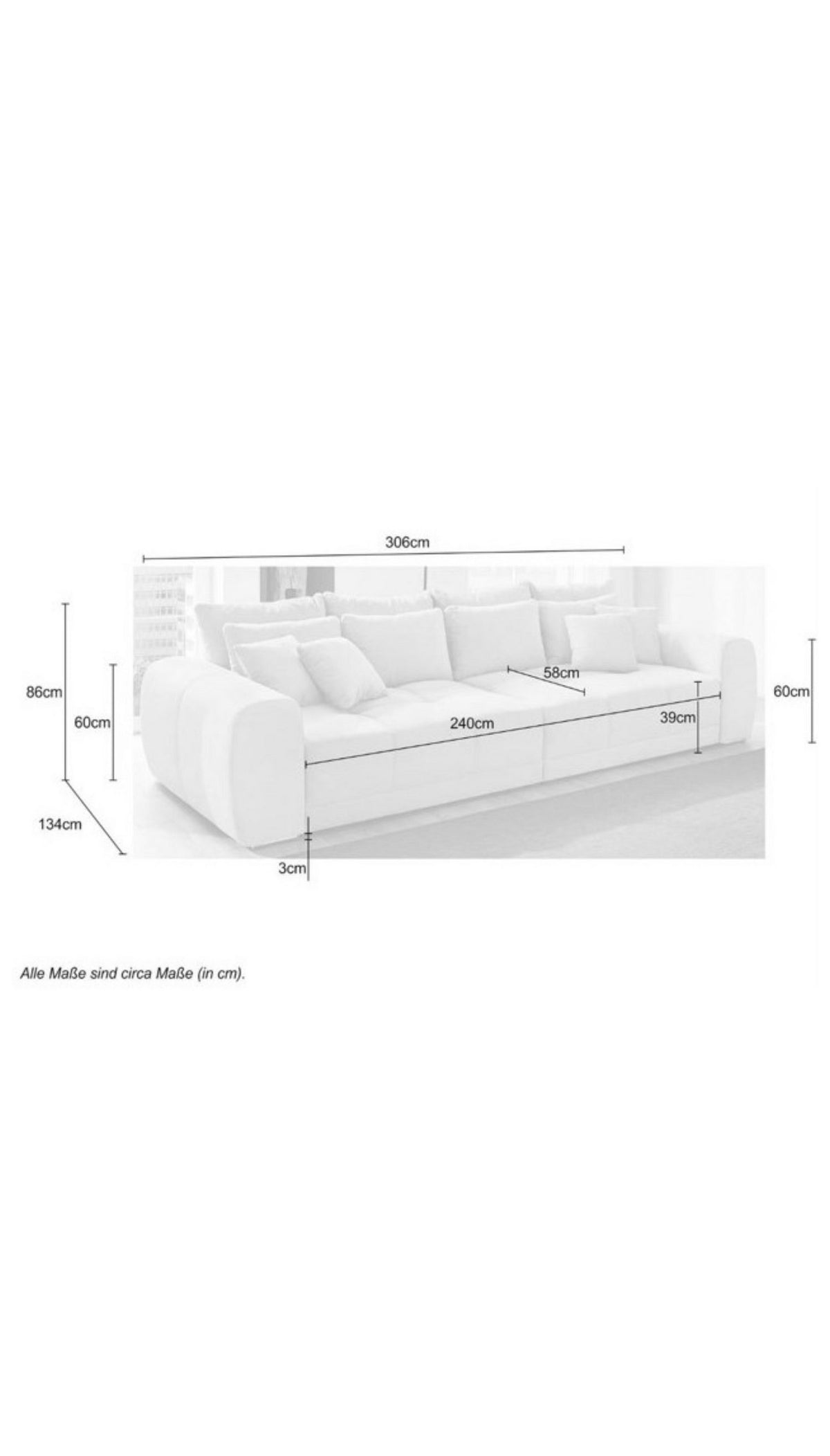 Cord Big Sofa 15172 in Gruen im Wohnzimmer