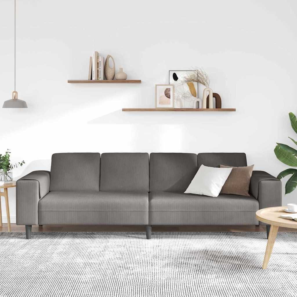 Armlehne des Cord Sofas in Hellgrau