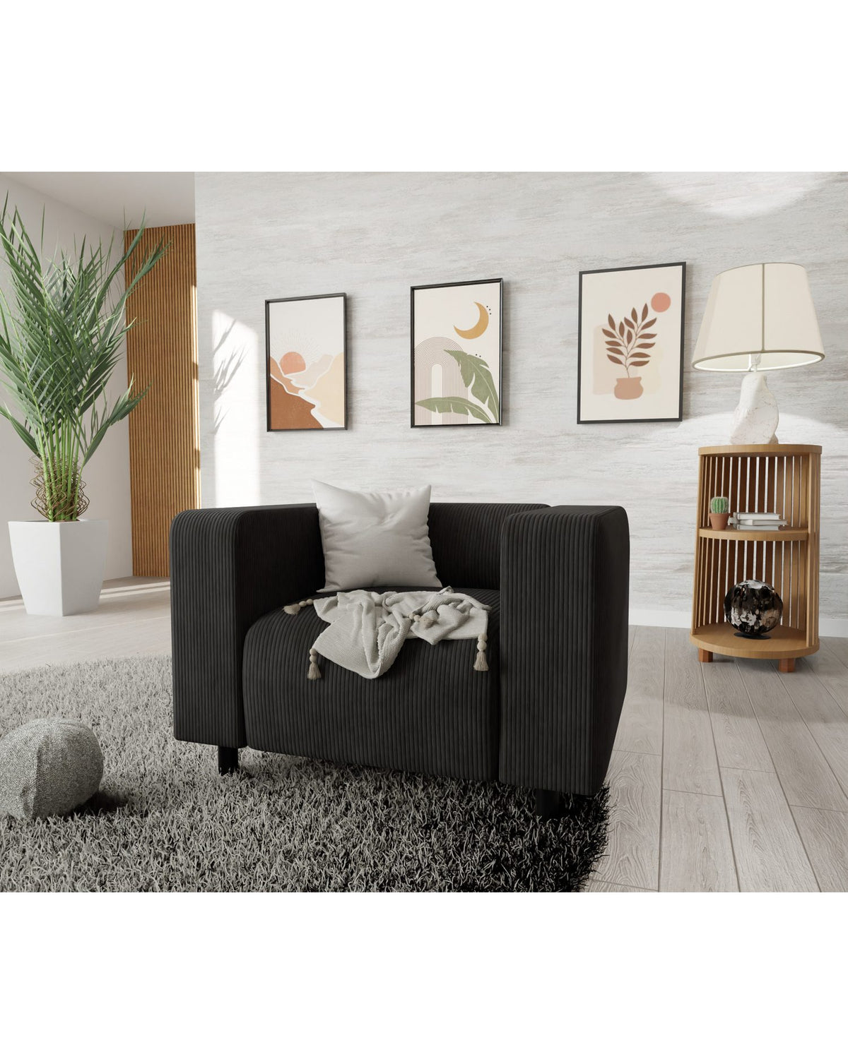 Sessel GUSTAV aus schwarzem Cord-Stoff