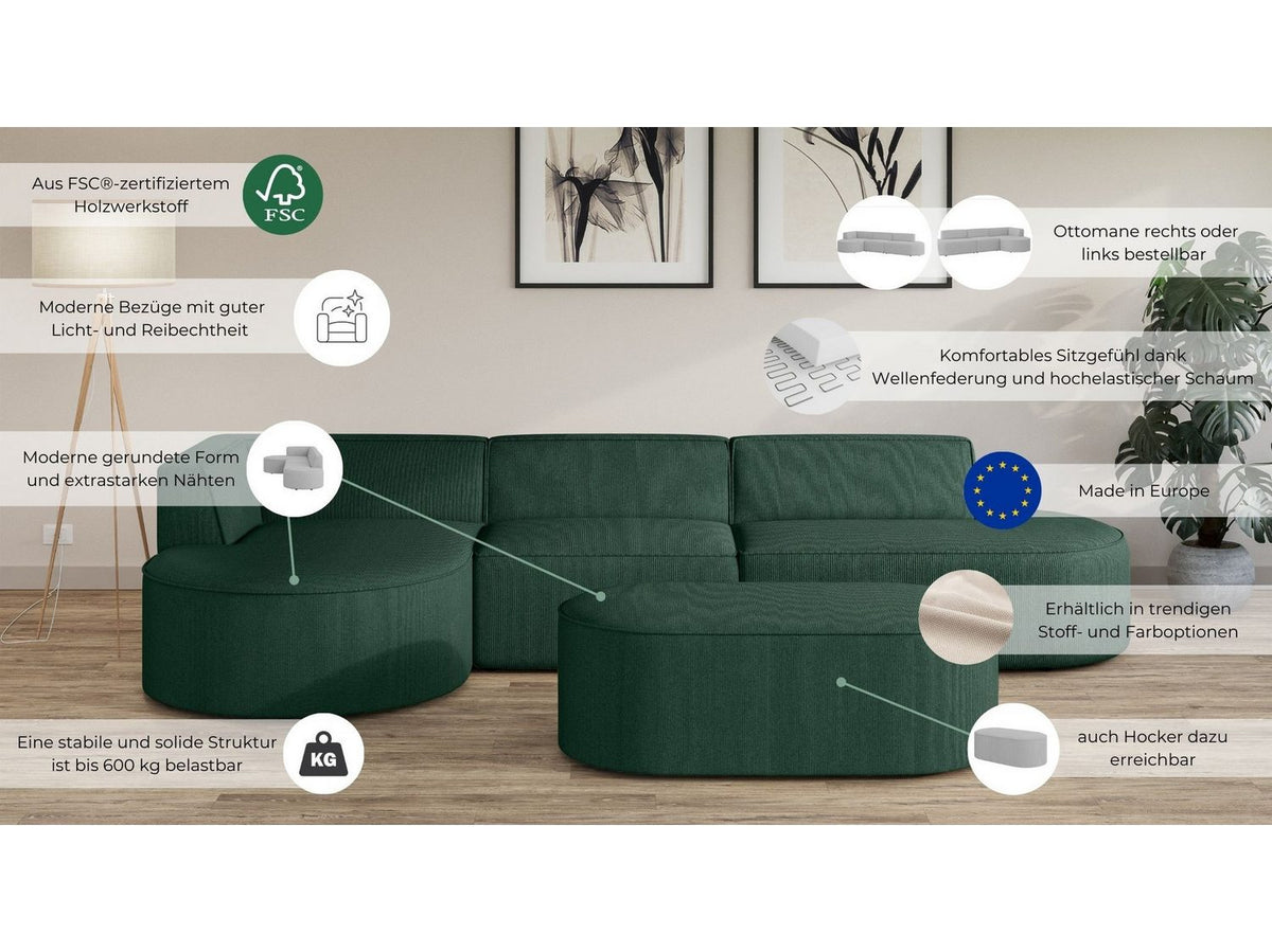 Seitenansicht des Cord Ecksofas EIVIND