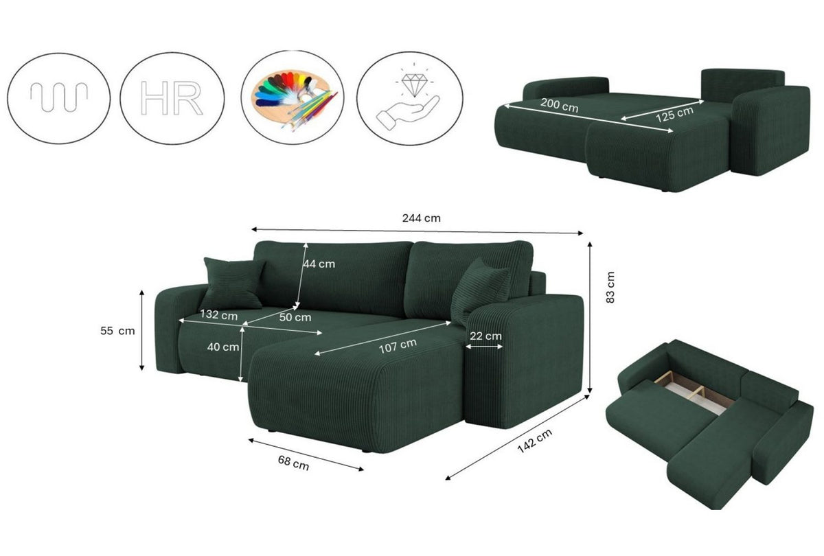 Geöffneter Bettkasten des Cord Ecksofas MILANO L