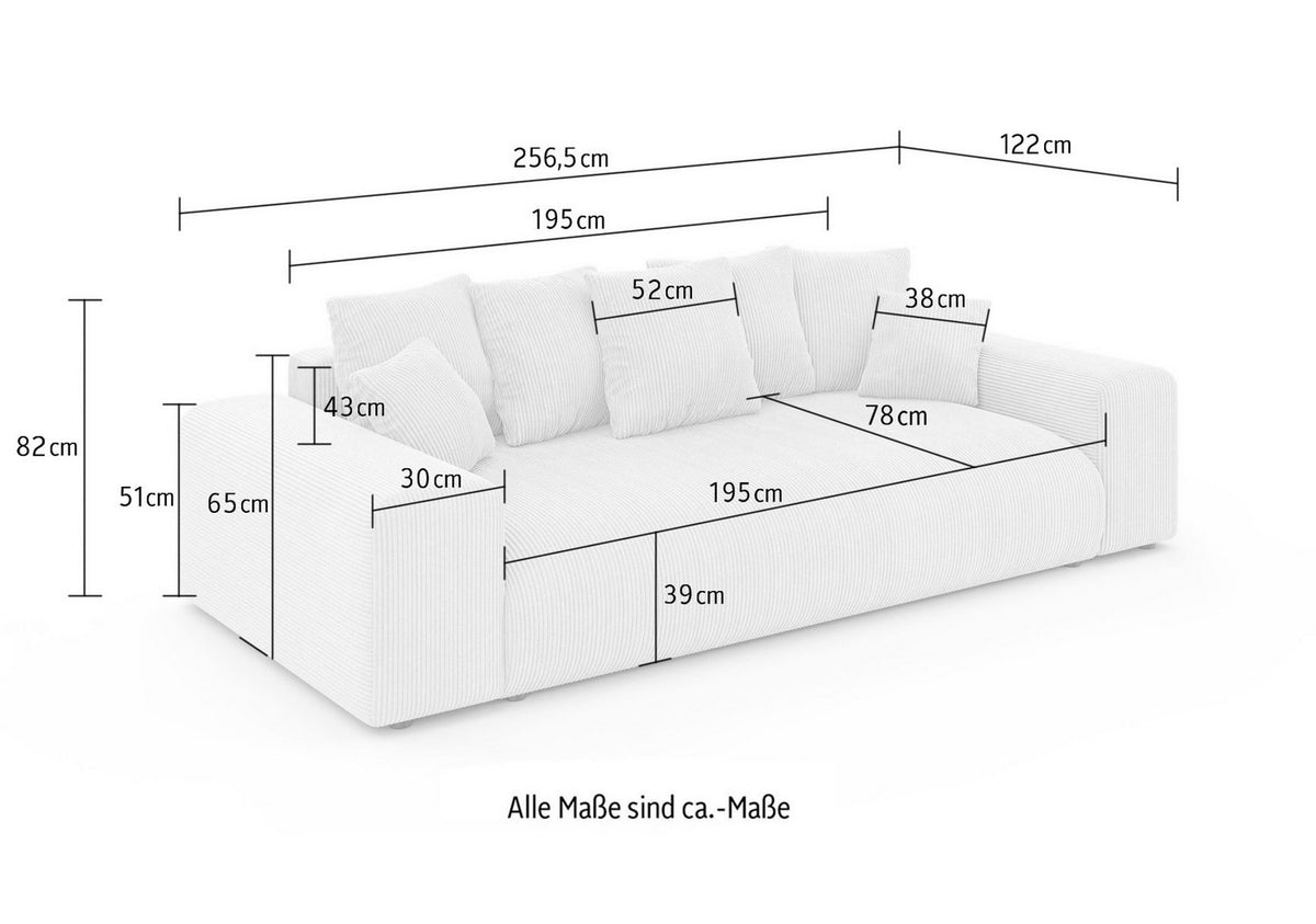 Cord Schlafsofa LAKESIDE mit ausgeklappter Liegefläche