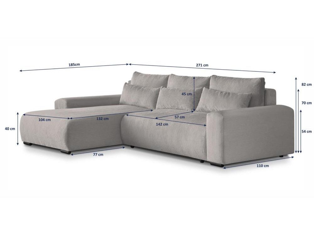 Cord Ecksofa BENNY mit Ottomane links im Wohnzimmer
