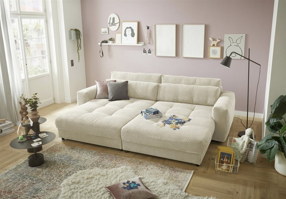 Big Sofa BARURA Loveseat in Cord-Optik creme und beige