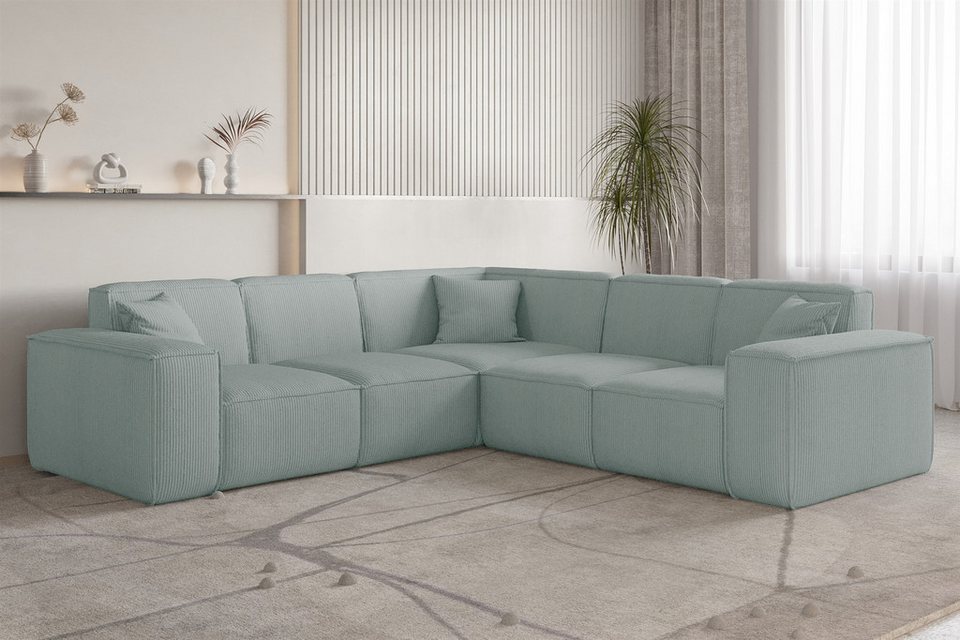 Cord Ecksofa CELES PREMIUM in Saphirblau mit universeller Ecke