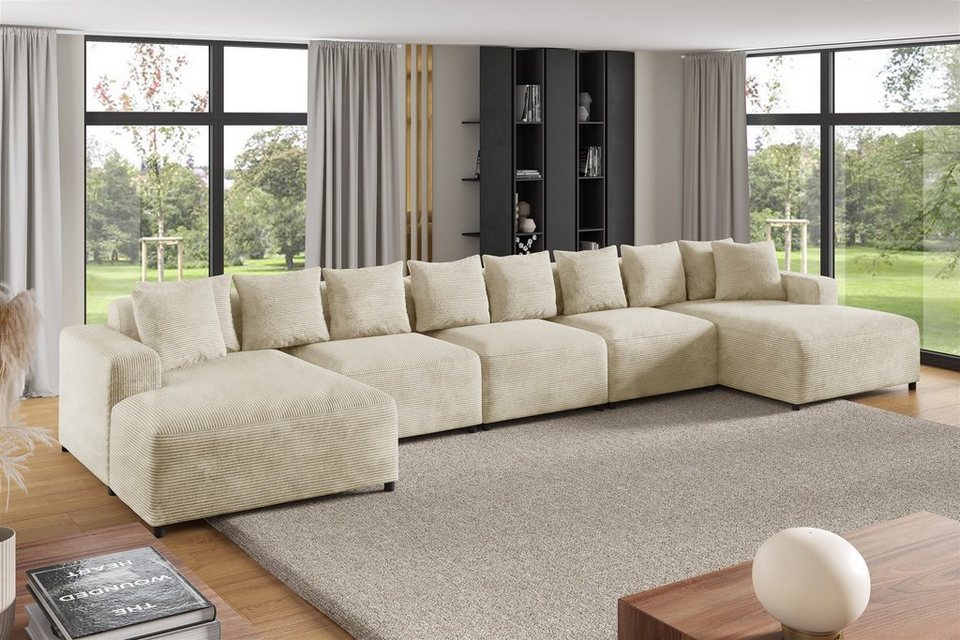 Cord Wohnlandschaft MEGAN XL in Creme in U-Form