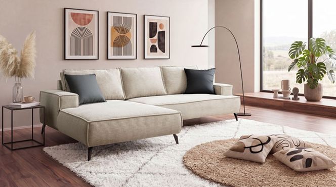 Modernes zeitloses Cord Ecksofa TVINNU im Wohnzimmer