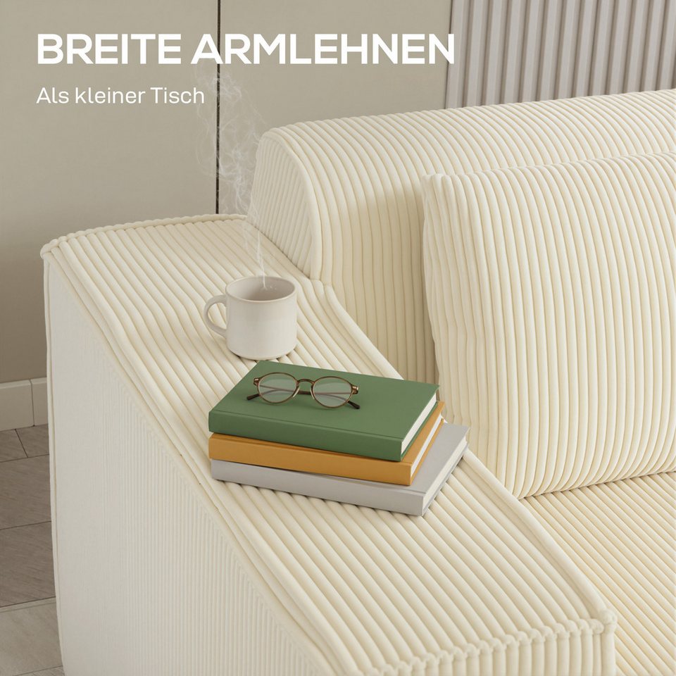 Cord Sofa 202 cm in Beige HOMCOM Zierkissen im Detail