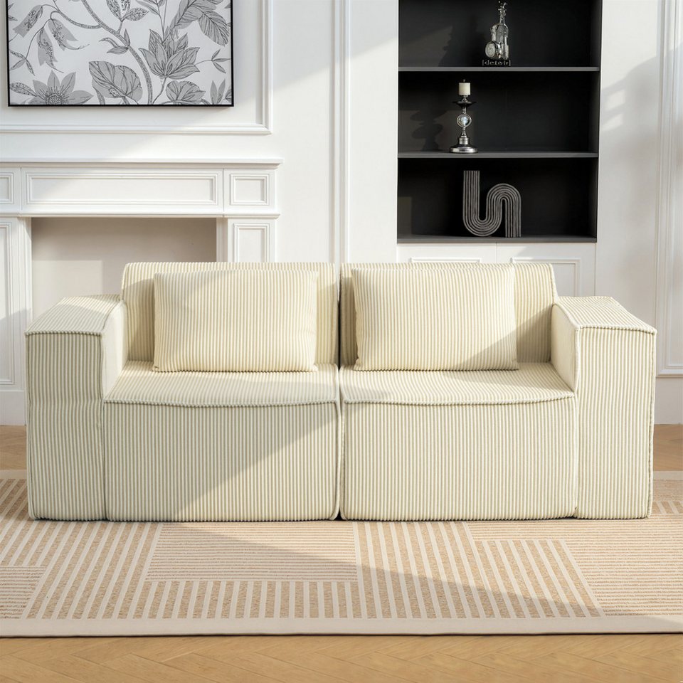 Cord Sofa 202 cm in Beige HOMCOM Maßangaben