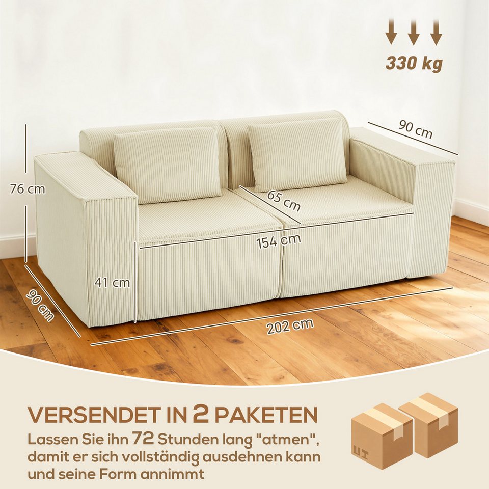 Cord Sofa 202 cm in Beige HOMCOM Detail des Cordbezugs