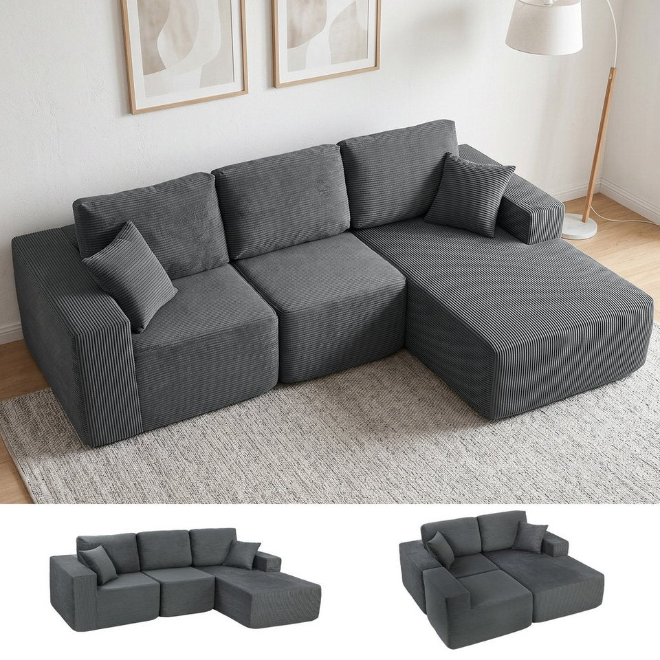 Modulares Cord Ecksofa CLOUD in Dunkelgrau
