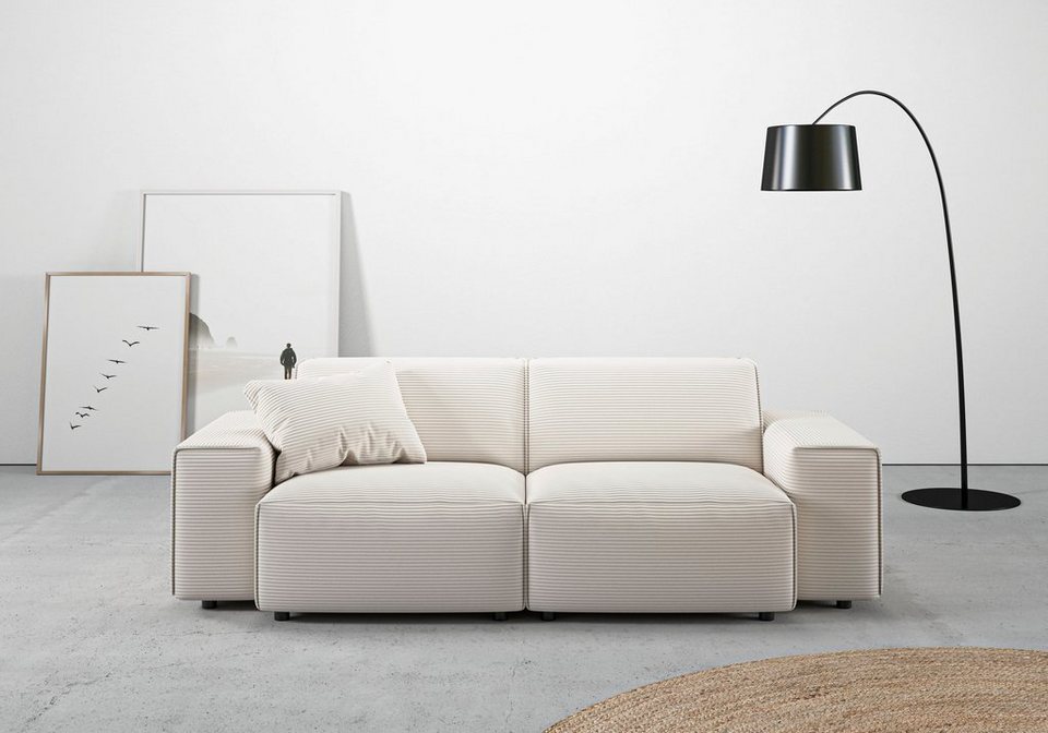 Cord Sofa 214 cm in Weiß mit Wellenunterfederung Modell GLIMMINGE