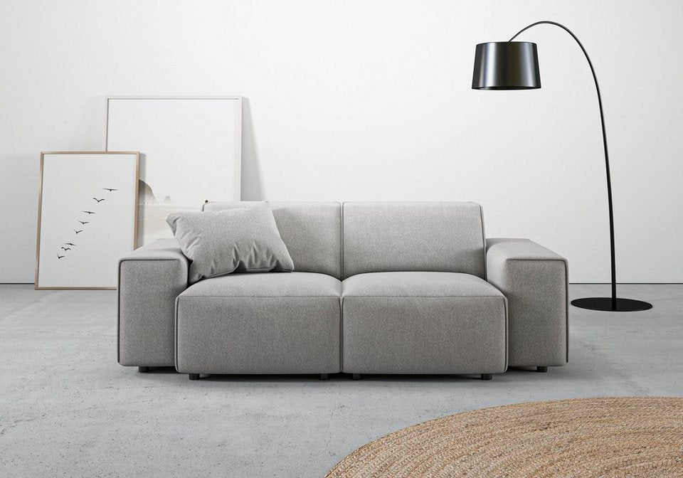Cord Sofa GLIMMINGE 2-Sitzer in Hellgrau mit Zierkissen