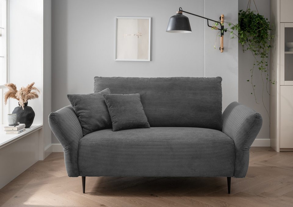 Cord Sofa VANILLA 255 cm in Grau mit schmalen Armlehnen