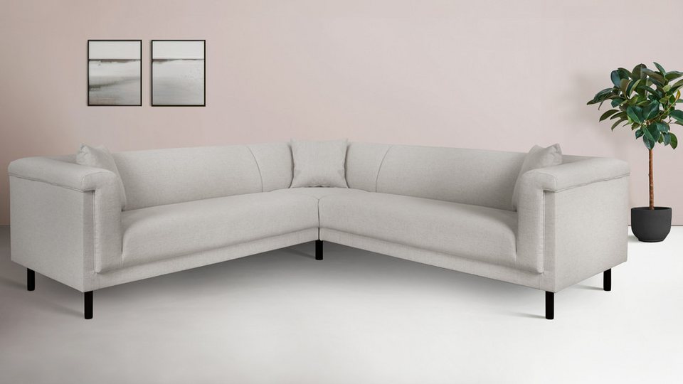 Cord Ecksofa AGNIA in Creme gleichschenklig mit Zierkissen
