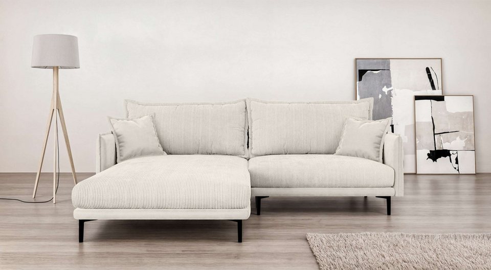 Cord Ecksofa ALEXANDRIA 246 cm in Creme mit Recamiere links