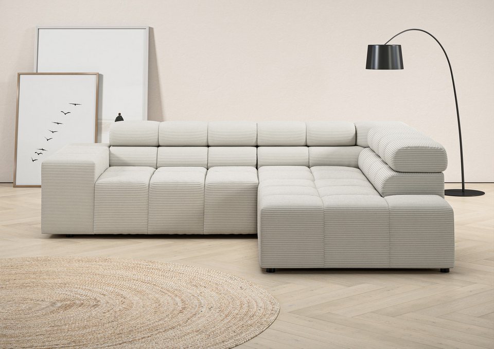 Cord Ecksofa ANCONA in Weiß mit Recamiere rechts