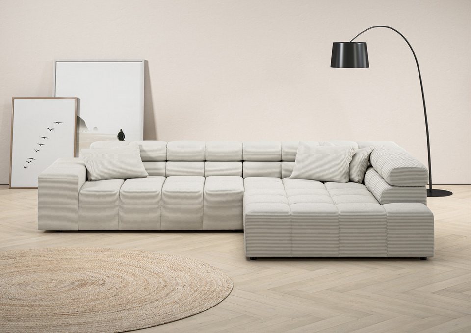 Cord Ecksofa ANCONA in Weiß mit Recamiere rechts