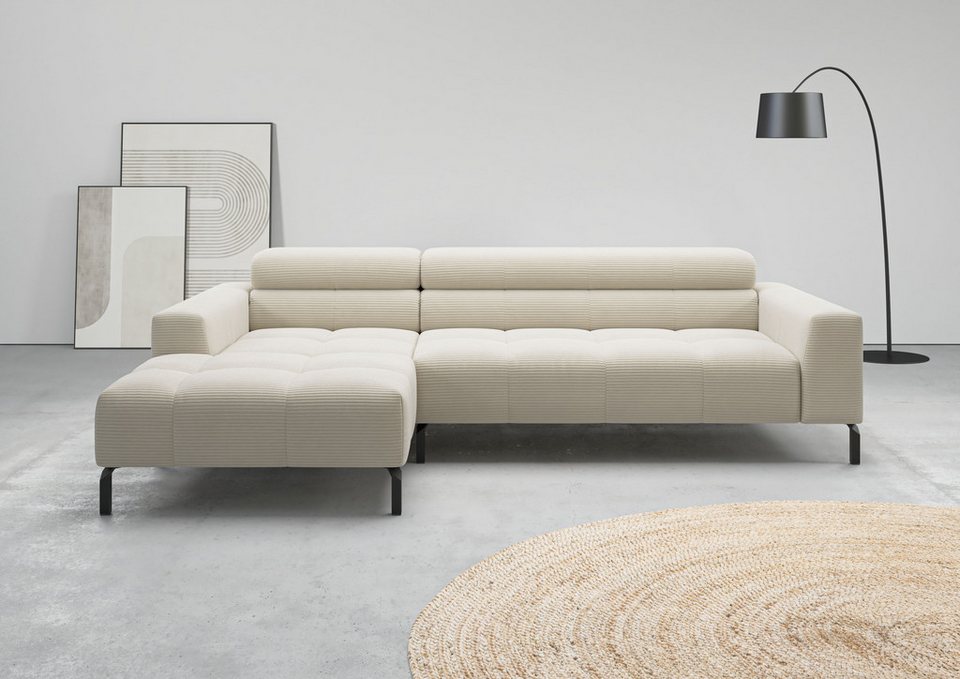 Cord Ecksofa CLAYA in Nature mit Longchair links
