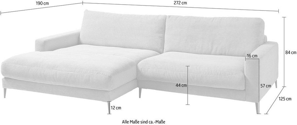 Cord Ecksofa DOWNTOWN mit Zierkissen von vorne