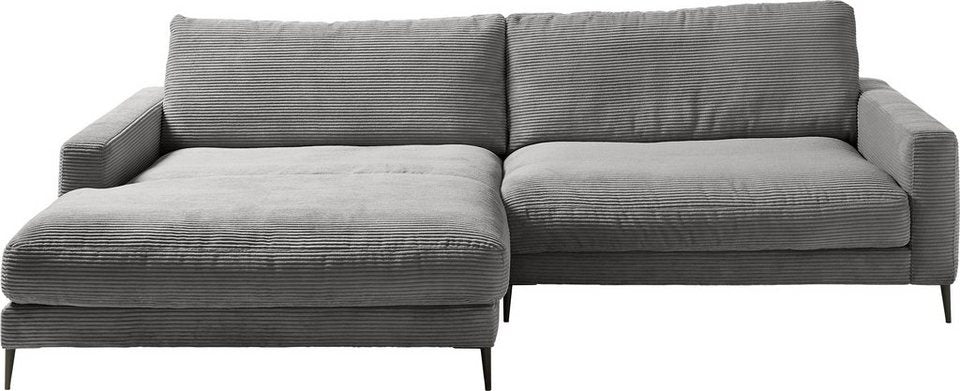 Detailansicht des dunkelgrauen Cordbezugs am Ecksofa DOWNTOWN